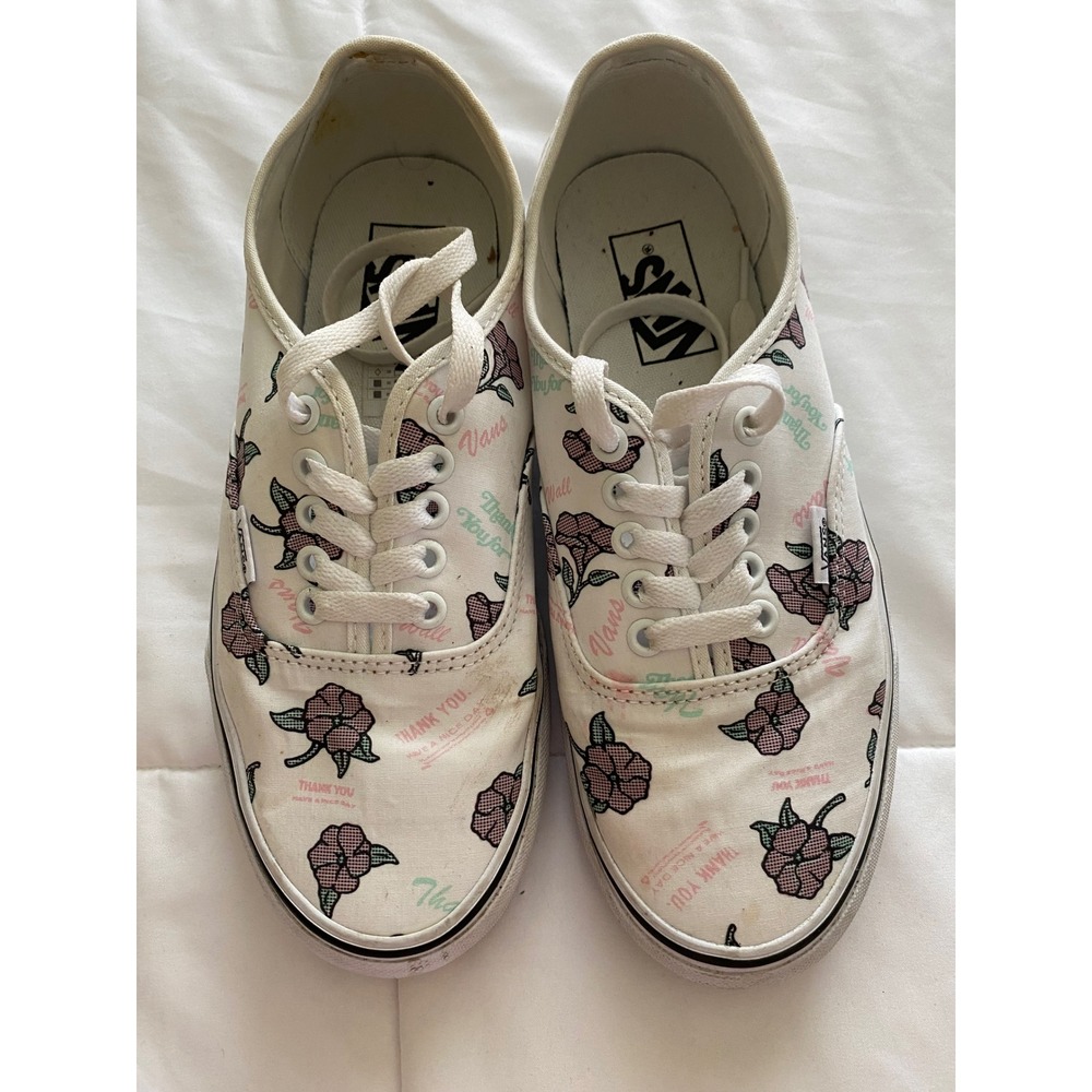 Vans Authentic Sneakers Women 8.5 White Floral Thank You Bodega Print Low Top